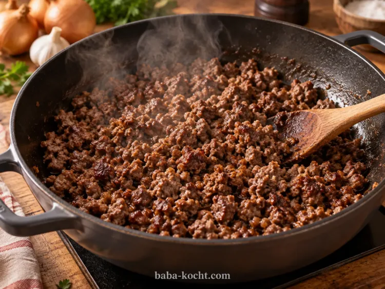 Rinderhack kräftig anbraten – Ragù alla Bolognese mit Tagliatelle Rinderhack kräftig anbraten – Ragù alla Bolognese mit Tagliatelle