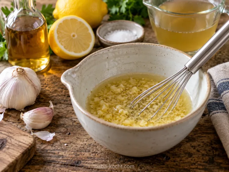 Knoblauch-Essig-Sauce mischen – Fake İşkembe Suppe