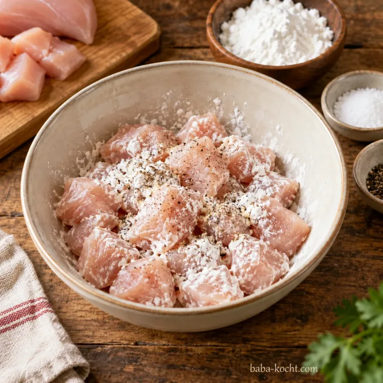 Hähnchen vorbereiten – Süß saures Hähnchen mit Ananas