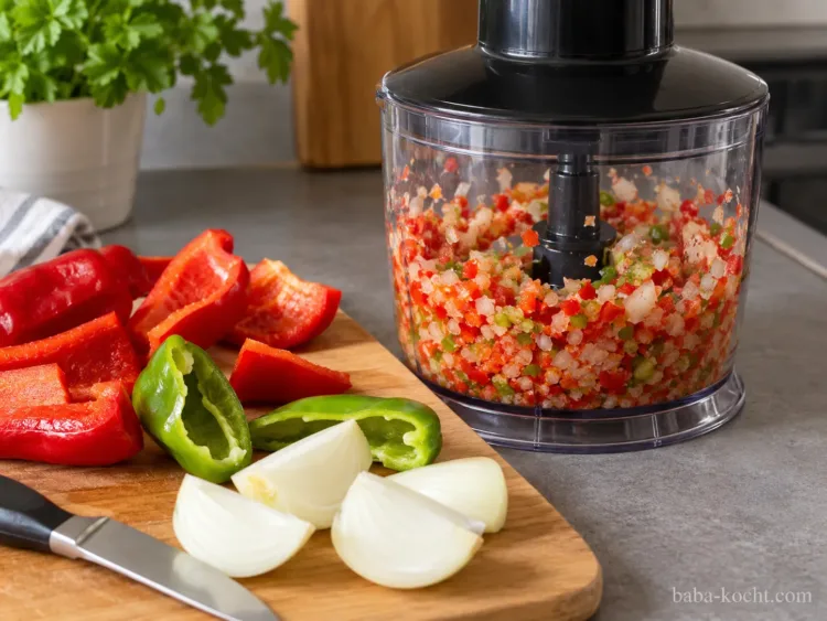 Gemüse im Mixer vorbereiten – Adana Kebap Gemüse im Mixer vorbereiten – Adana Kebap