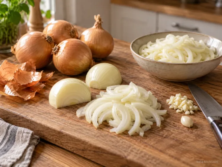Zwiebeln vorbereiten – Zwiebelsuppe