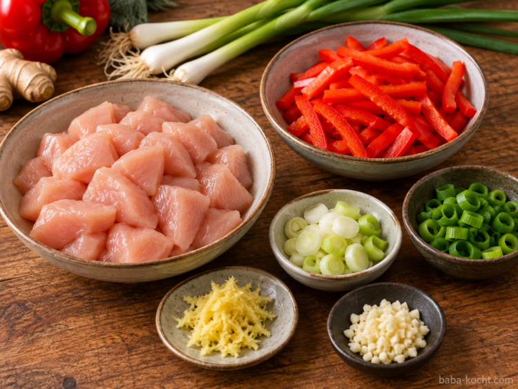 Zutaten vorbereiten – Chicken Teriyaki mit Reis Zutaten vorbereiten – Chicken Teriyaki mit Reis