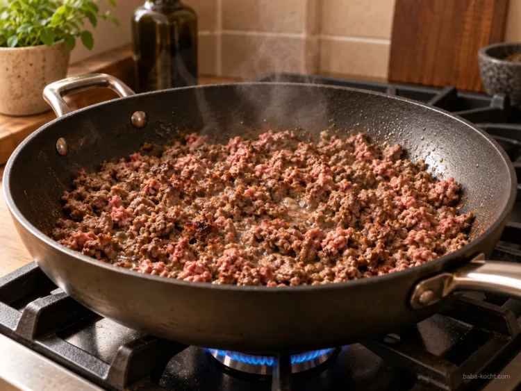 Rinderhack kräftig anbraten – Spitzkohl-Hackfleisch-Pfanne