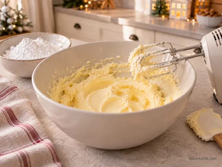 Butter und Puderzucker cremig rühren – Spritzgebäck Butter und Puderzucker cremig rühren – Spritzgebäck