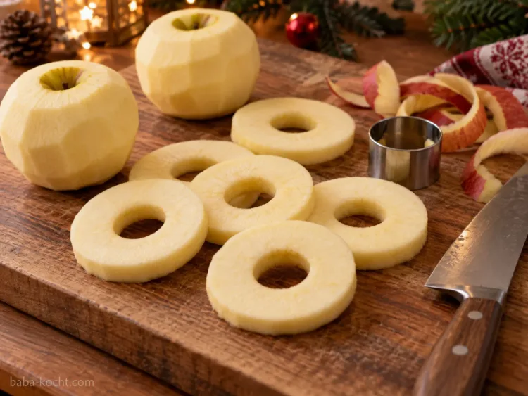 Äpfel vorbereiten – Apfelringe im Blätterteig Äpfel vorbereiten – Apfelringe im Blätterteig