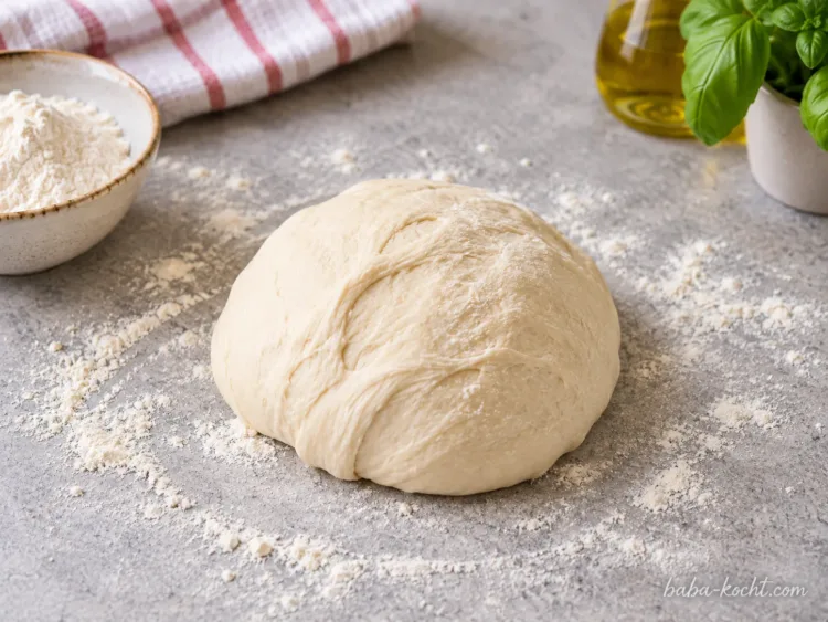 Teig gründlich kneten – Einfacher Pizzateig mit Trockenhefe