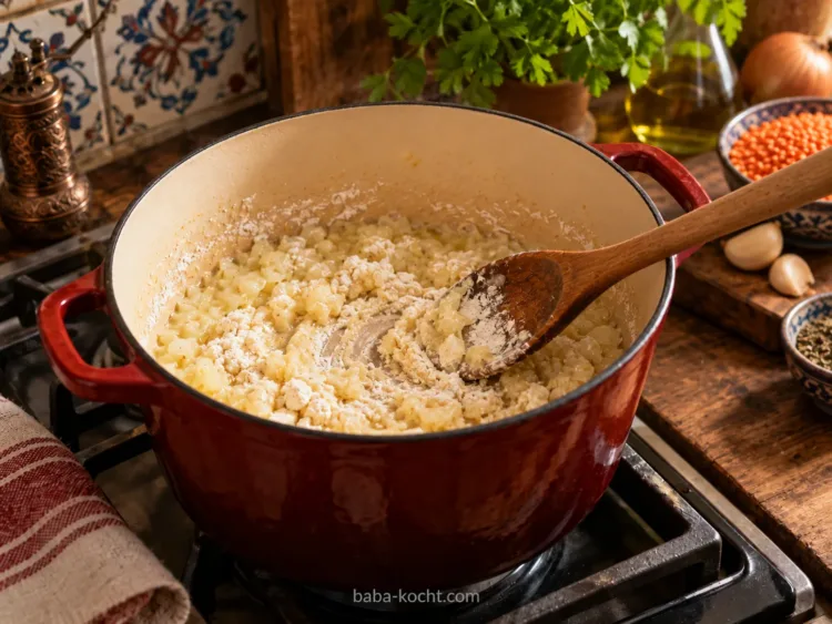 Mehl einarbeiten – Mercimek Corbası