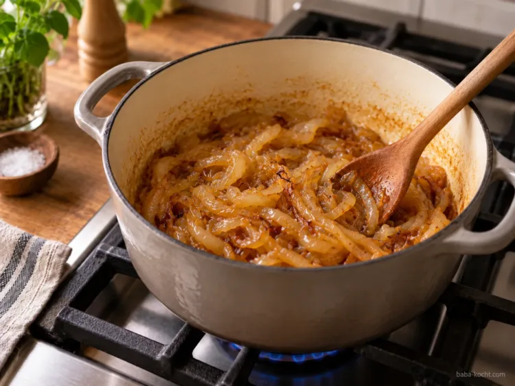 Zwiebeln karamellisieren – Zwiebelsuppe