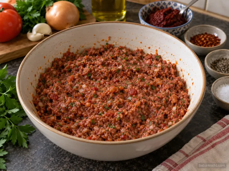 Hackfleischbelag herstellen – Selbstgemachter Lahmacun