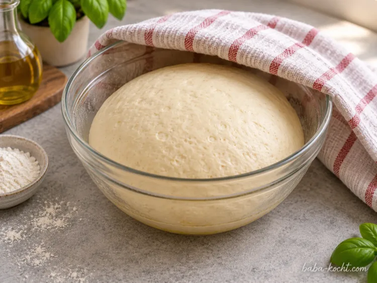 Teig gehen lassen – Einfacher Pizzateig mit Trockenhefe