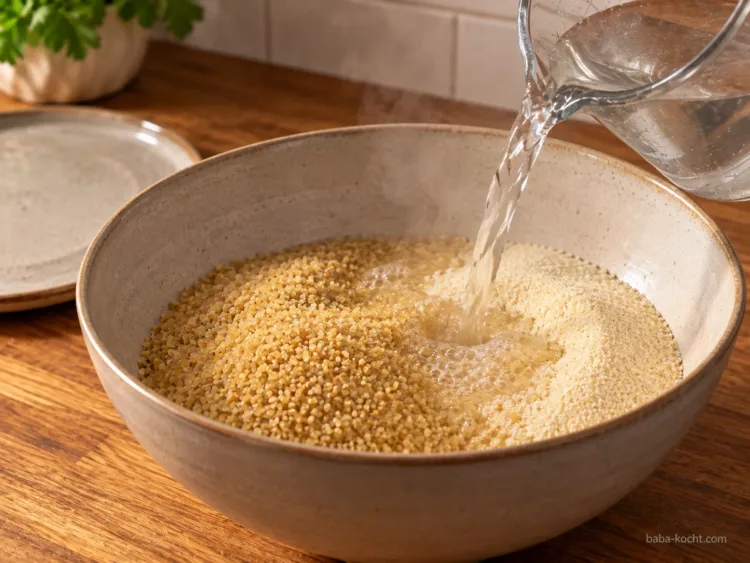 Bulgur und Grieß quellen lassen – İçli Köfte Bulgur und Grieß quellen lassen – İçli Köfte