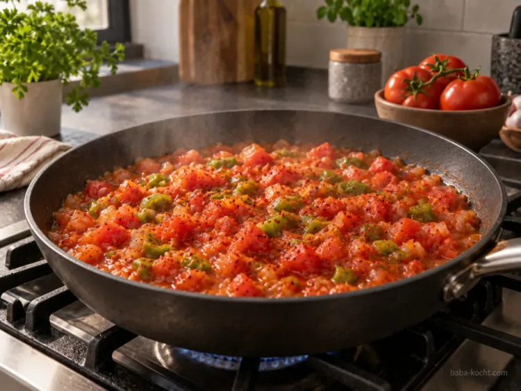 Tomaten einkochen – Menemen mit Zwiebel Tomaten einkochen – Menemen mit Zwiebel