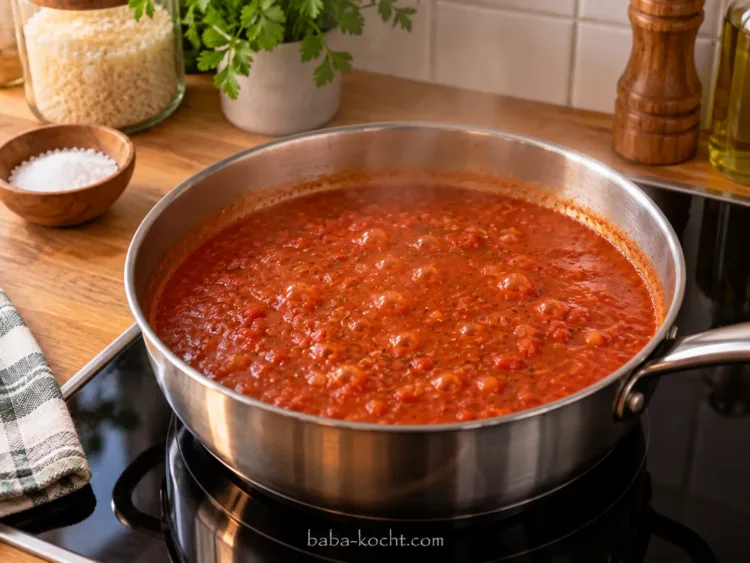 Tomatensoße kochen – Gefüllte Paprika mit Rinderhack Tomatensoße kochen – Gefüllte Paprika mit Rinderhack