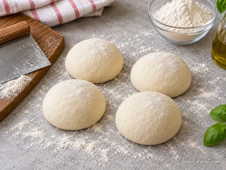 Teig portionieren – Einfacher Pizzateig mit Trockenhefe