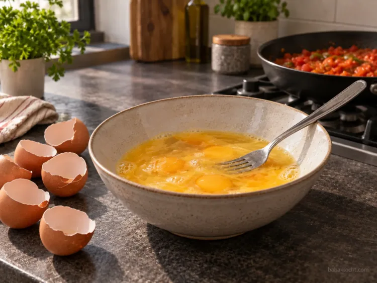 Eier vorbereiten – Menemen mit Zwiebel Eier vorbereiten – Menemen mit Zwiebel