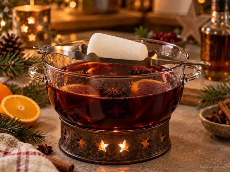 Feuerzange und Zuckerhut auflegen – Feuerzangenbowle Feuerzange und Zuckerhut auflegen – Feuerzangenbowle
