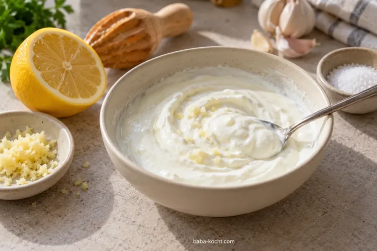 Joghurtsauce anrühren – Türkische Köfte-Bowl mit Bulgur und Joghurtsauce