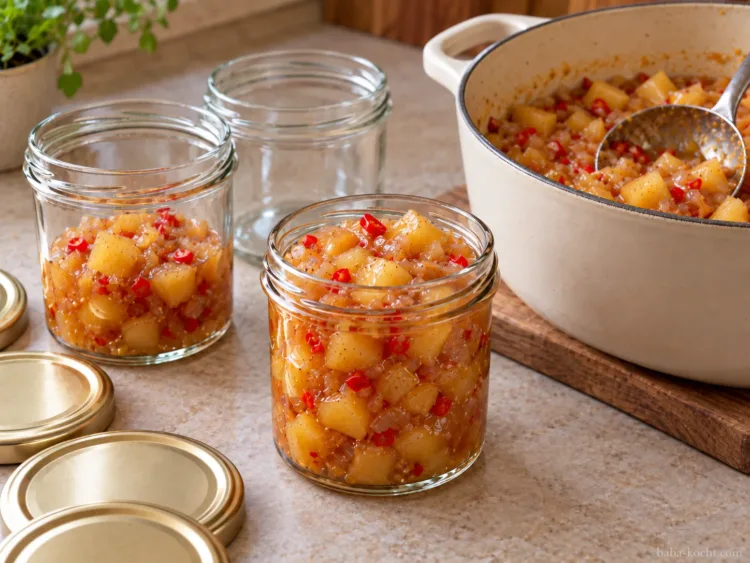 Abfüllen und kühlen – Quitten-Chutney mit Ingwer und Chili