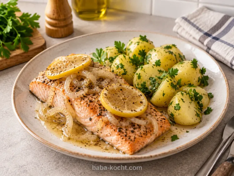 Anrichten – Ofenlachs mit Kochkartoffeln