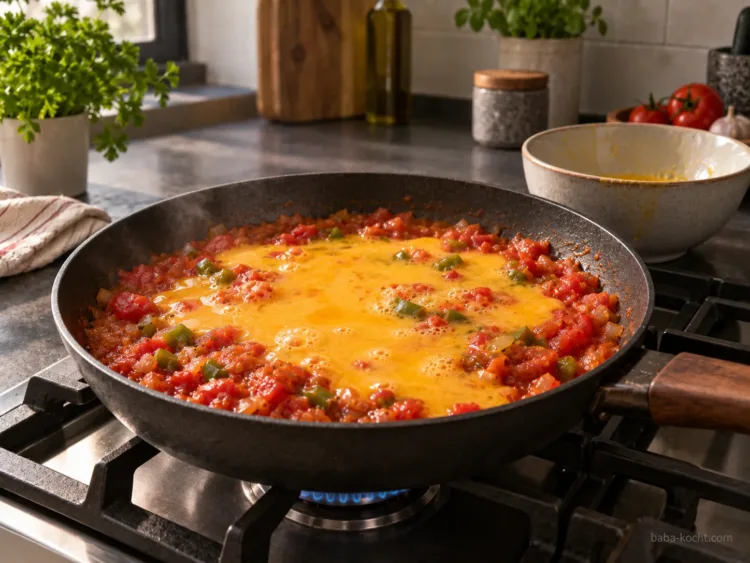 Eier in die Pfanne geben – Menemen mit Zwiebel Eier in die Pfanne geben – Menemen mit Zwiebel