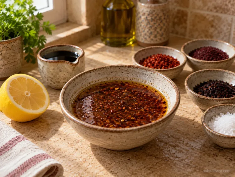 Dressing anrühren – Gavurdağı Salatası Dressing anrühren – Gavurdağı Salatası