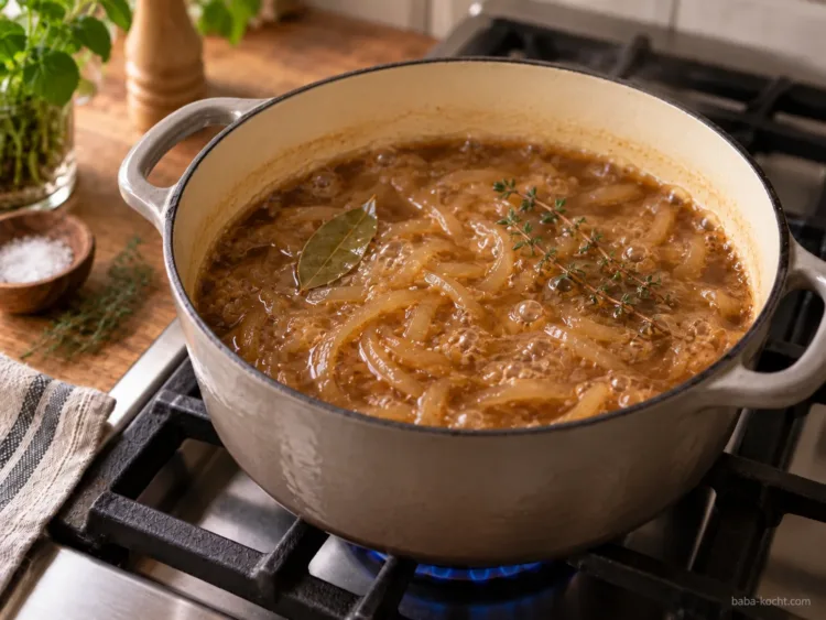 Zwiebelsuppe köcheln – Zwiebelsuppe