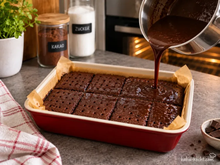 Kuchen mit Schokosoße tränken – Saftiger türkischer Schokokuchen mit Schokosoße