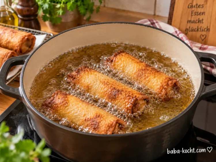 Rollen goldbraun ausbacken – Cheeseburger Frühlingsrollen mit Rinderhackfleisch, Cheddar und Gewürzgurken Rollen goldbraun ausbacken – Cheeseburger Frühlingsrollen mit Rinderhackfleisch, Cheddar und Gewürzgurken