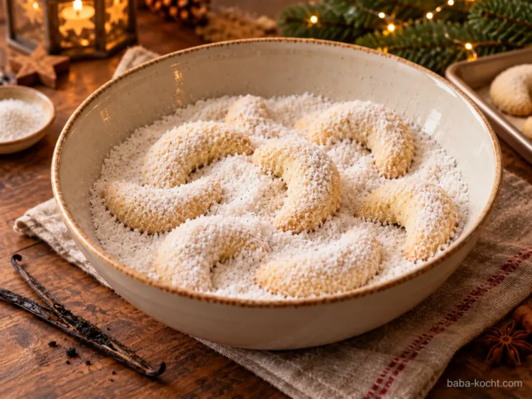 Warm mit Vanillezucker überziehen – Vanillekipferl Warm mit Vanillezucker überziehen – Vanillekipferl