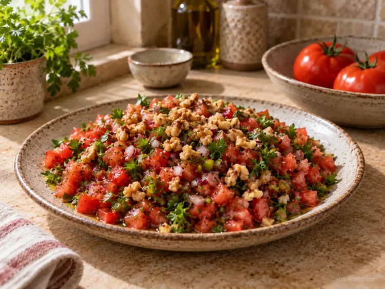 Walnüsse dazugeben und servieren – Gavurdağı Salatası Walnüsse dazugeben und servieren – Gavurdağı Salatası