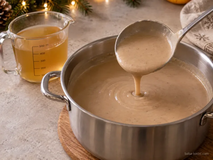 Konsistenz kontrollieren – Maronensuppe Konsistenz kontrollieren – Maronensuppe