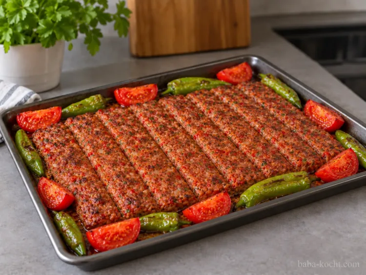 Tomaten und Paprika dazugeben – Adana Kebap Tomaten und Paprika dazugeben – Adana Kebap