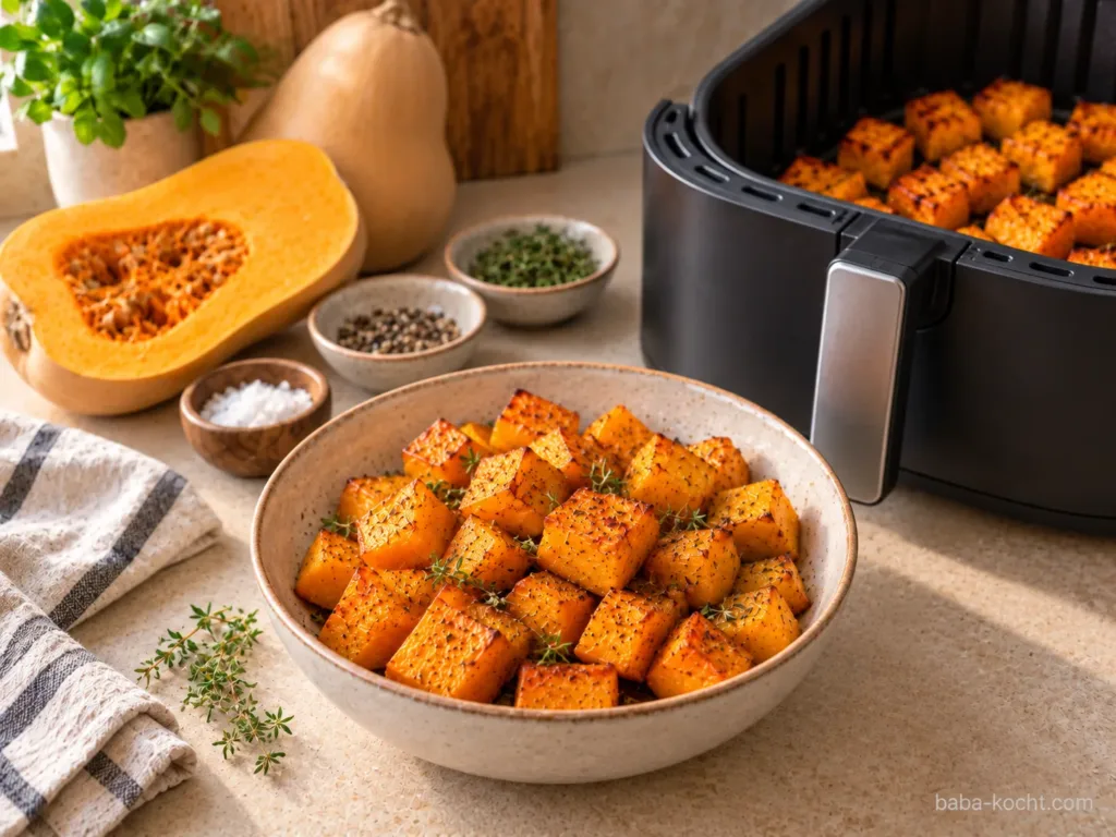 Butternut Kürbis im Airfryer – außen geröstet, innen cremig