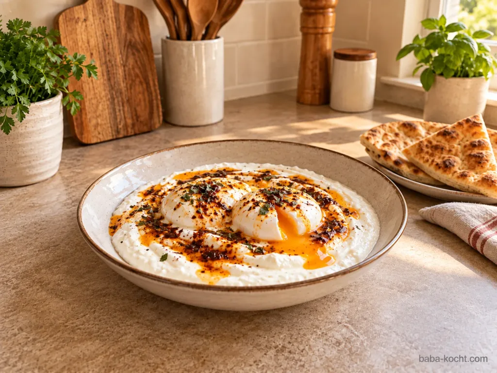 Çılbır – türkische pochierte Eier mit Knoblauchjoghurt