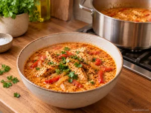 Hähnchen Gyrossuppe – cremig, würzig & herzhaft