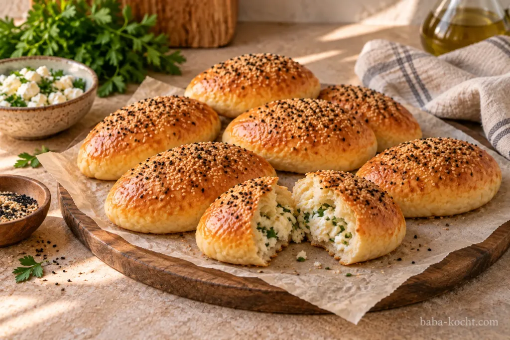 Peynirli Poğaça – türkische Käsebrötchen mit Petersilie