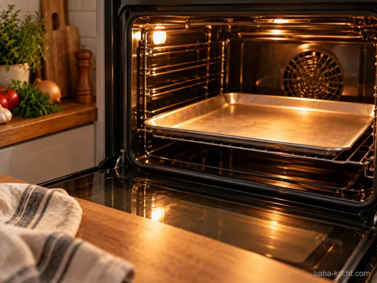 Leeres Backblech im vorgeheizten Backofen für Kıymalı Pide