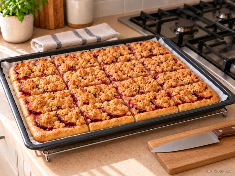 Abkühlen lassen – Zwetschgenkuchen vom Blech mit Hefeteig und Streuseln