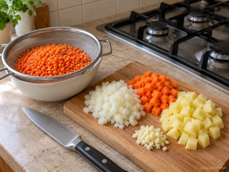 Linsen und Gemüse vorbereiten – Mercimek Çorbası